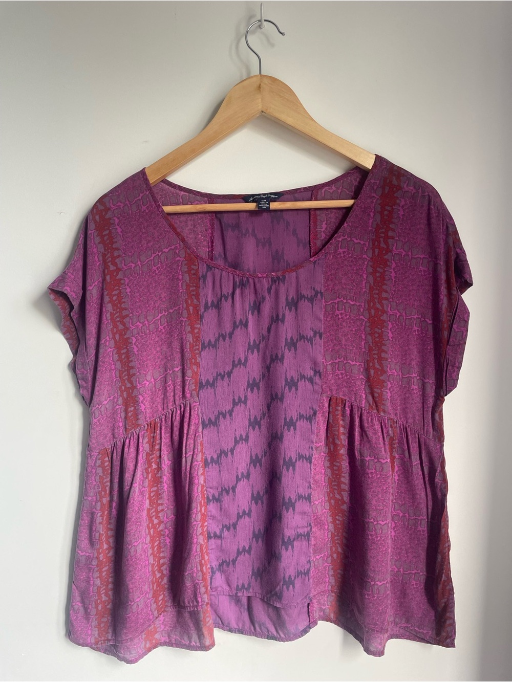 American Eagle Outfitters Purple Ikat Print Babydoll Peplum Blouse Top Medium M